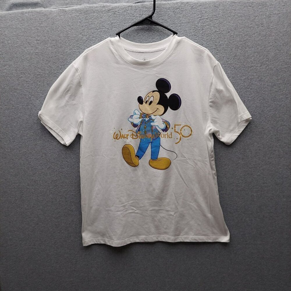 Disney Mickey Mouse 50th Anniversary T-Shirt L White Short Sleeve Cotton